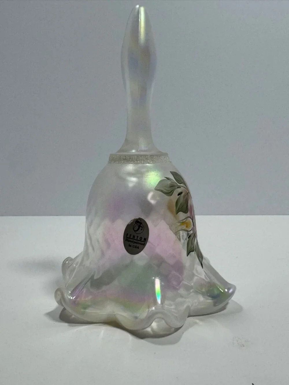 Fenton Vintage Iridescent Hand-Painted Glass Bell with Ruffled Edge